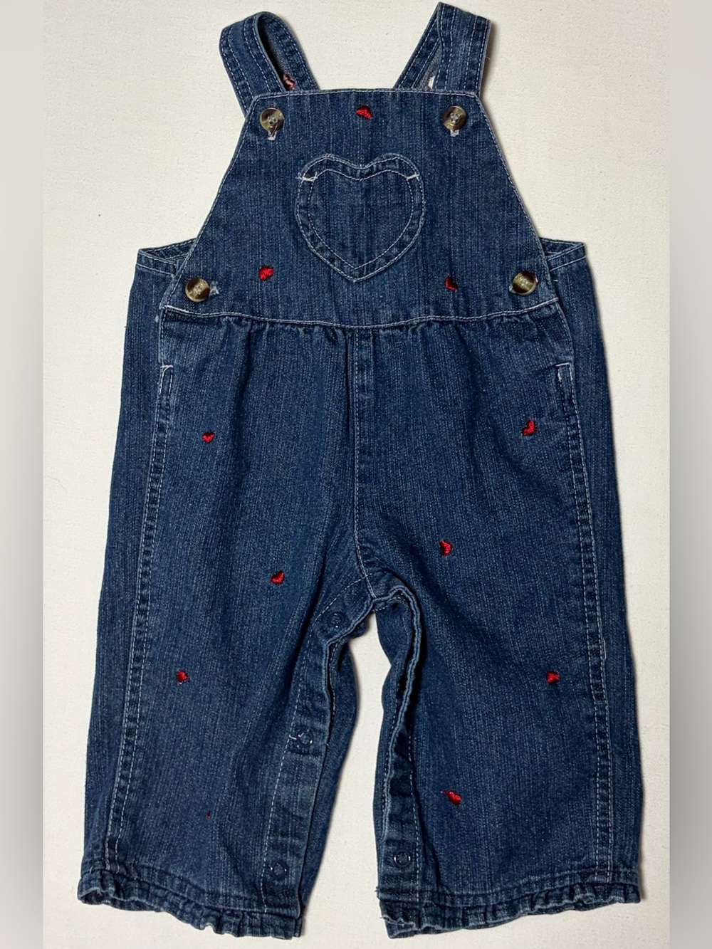 Vintage Fisher Price Denim Overalls Baby Girl 6-9months Embroidered Hearts Cute!
